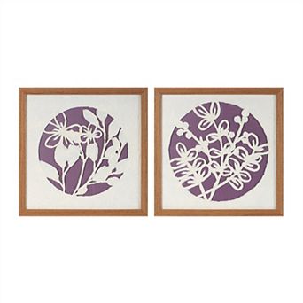 HomeRoots Set Of Two Purple And White Floral Brown Framed Wall Art