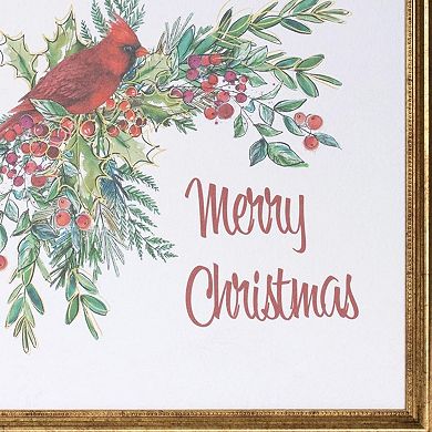 HomeRoots Merry Christmas Cardinal Gold Framed Wall Art