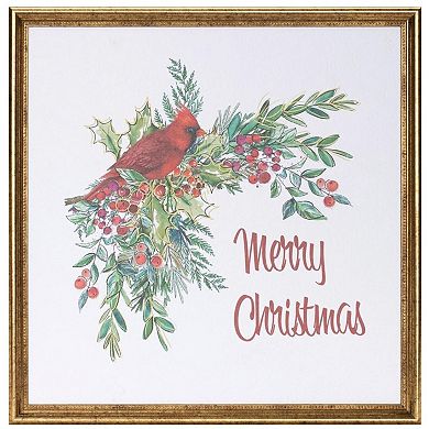 HomeRoots Merry Christmas Cardinal Gold Framed Wall Art