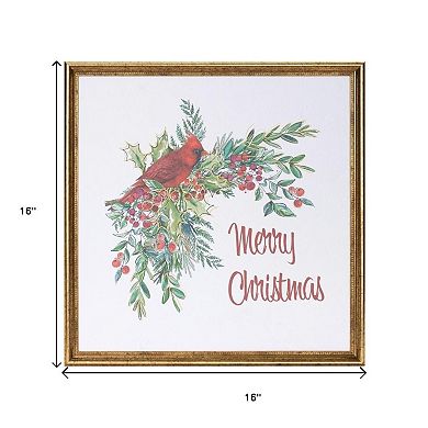 HomeRoots Merry Christmas Cardinal Gold Framed Wall Art