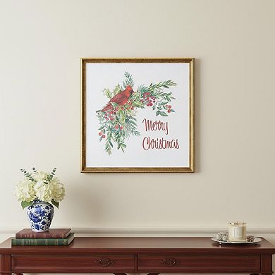 HomeRoots Merry Christmas Cardinal Gold Framed Wall Art