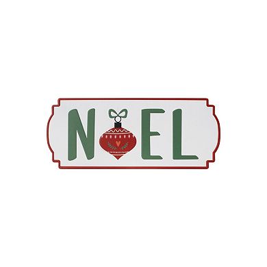 HomeRoots Set of Three White Green And Red Metal Christmas Hanging Text Wall Decor