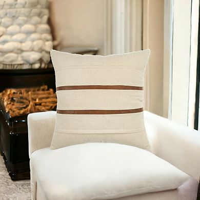HomeRoots 20" Ivory and Brown Cotton Blend
