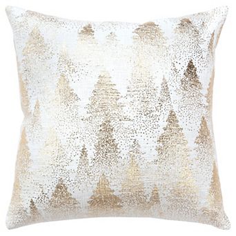 HomeRoots 20" Ivory And Gold Cotton Winter Trees Throw Pillow
