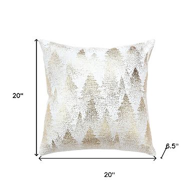 HomeRoots 20" Ivory And Gold Cotton Winter Trees Throw Pillow