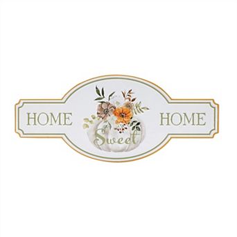 HomeRoots 10" X 22" White Green And Orange Metal Home Sweet Home Hanging Wall Decor