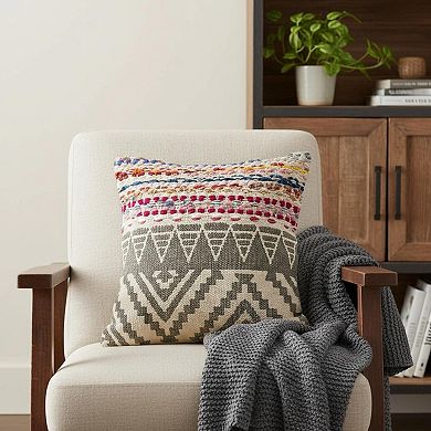 HomeRoots 18" Blue and Beige Throw Pillow