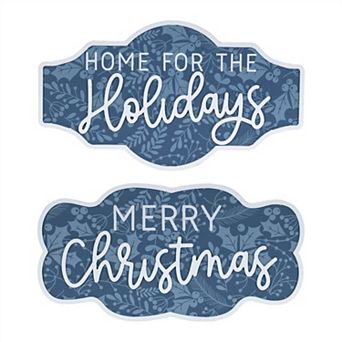 HomeRoots Set of Two Blue And White Christmas Home For The Holidays Wood Wall Decor