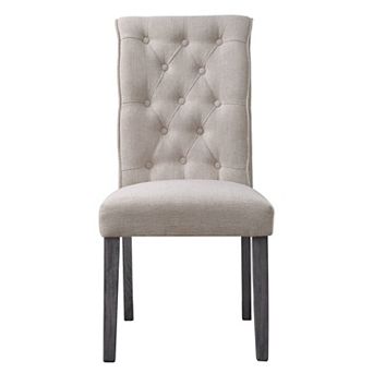 HomeRoots Set of Two Tufted Beige and Gray Upholstered Linen And Solid Wood Dining Side Chairs