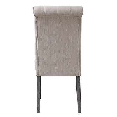 HomeRoots Set of Two Tufted Beige and Gray Upholstered Linen And Solid Wood Dining Side Chairs