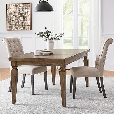 HomeRoots Set of Two Tufted Beige and Gray Upholstered Linen And Solid Wood Dining Side Chairs