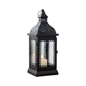 HomeRoots 13" Clear And Black Glass And Metal Tabletop Lantern Candle Holder