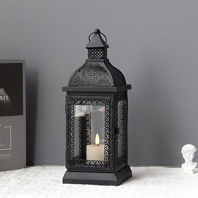 HomeRoots 13" Clear And Black Glass And Metal Tabletop Lantern Candle Holder