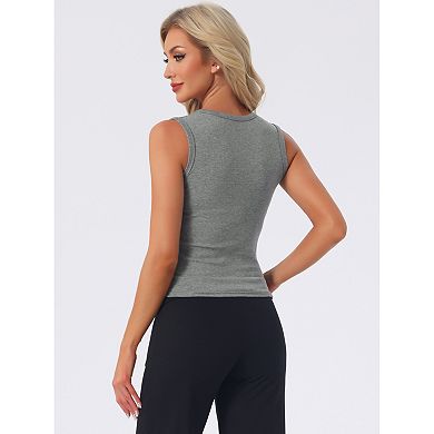 Women's U Neck Sleeveless Fitted Cotton Basic Layering Wide Strap Summer Tank Top