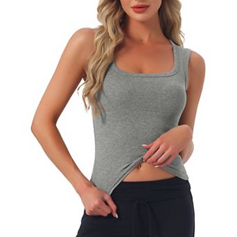 Women's U Neck Sleeveless Fitted Cotton Basic Layering Wide Strap Summer Tank Top