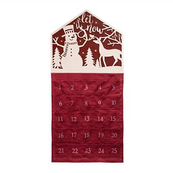 HomeRoots 35" X 17" Red And White Christmas Advent Calendar Let it Snow Wood Hanging Wall Decor