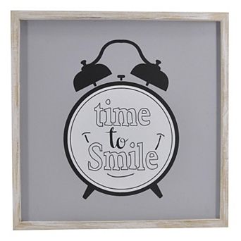HomeRoots 16" X 16" Gray And White Time to Smile Wood Square Wall Decor