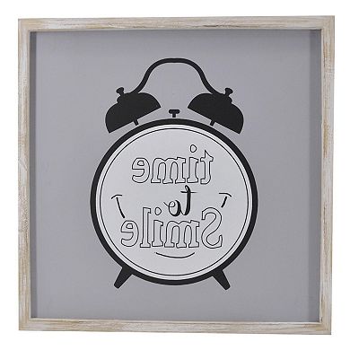 HomeRoots 16" X 16" Gray And White Time to Smile Wood Square Wall Decor