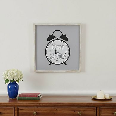 HomeRoots 16" X 16" Gray And White Time to Smile Wood Square Wall Decor