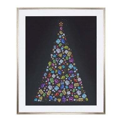 HomeRoots Bejeweled Christmas Tree Champagne Framed Wall Art
