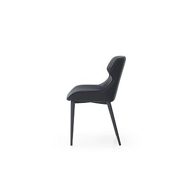 HomeRoots Black Faux Leather and Steel Wing Back Dining Side Chair