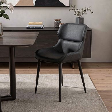 HomeRoots Black Faux Leather and Steel Wing Back Dining Side Chair
