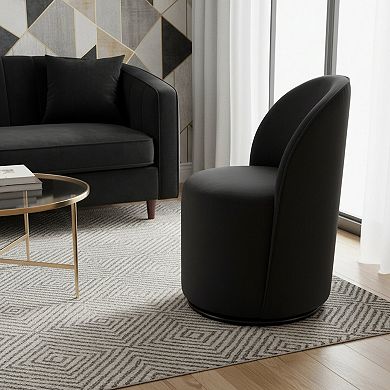 HomeRoots Black Velvet Curved Back Swivel Dining Arm Chair