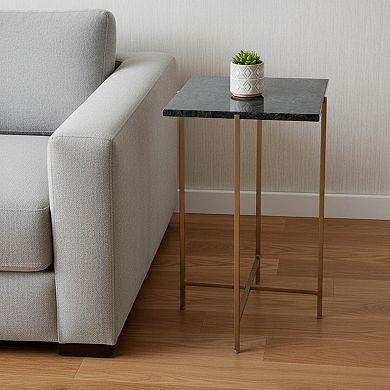 HomeRoots 21" Green and Gold Marble and Iron Drink Size Square End Table