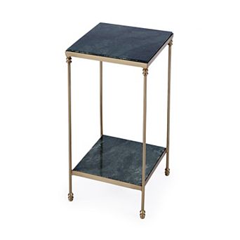 HomeRoots 24" Green and Gold Marble and Iron Square End Table With Shelf