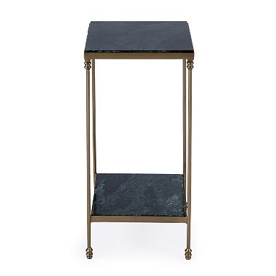 HomeRoots 24" Green and Gold Marble and Iron Square End Table With Shelf