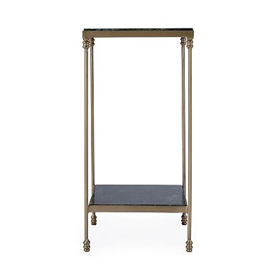 HomeRoots 24" Green and Gold Marble and Iron Square End Table With Shelf