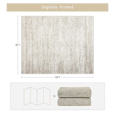 Ultra Soft Washable Rug, Non-Slip, Low Pile, Vintage Design, Durable, Easy to Clean