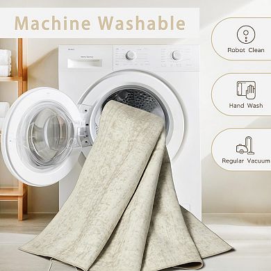 Ultra Soft Washable Rug, Non-Slip, Low Pile, Vintage Design, Durable, Easy to Clean