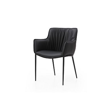 HomeRoots Black Faux Leather and Steel Dining Arm Chair