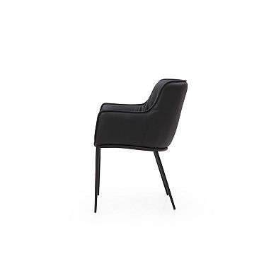 HomeRoots Black Faux Leather and Steel Dining Arm Chair