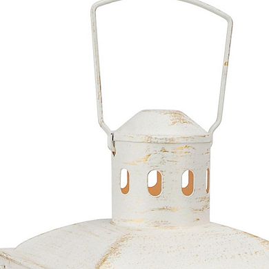 HomeRoots Set of Two Clear And White Glass And Metal Tabletop Lantern Candle Holders