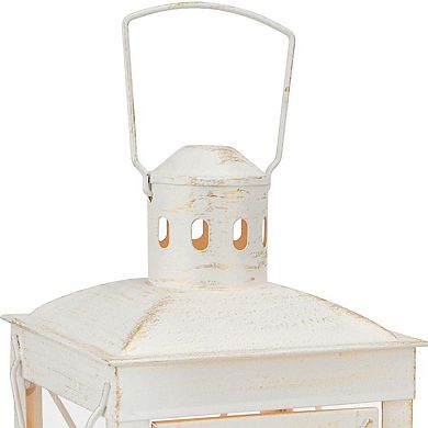 HomeRoots Set of Two Clear And White Glass And Metal Tabletop Lantern Candle Holders