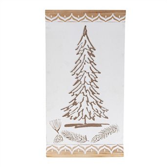 HomeRoots 19" X 10" Natural And White Wood Christmas Tree Hanging Wall Decor