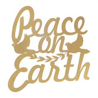 HomeRoots 16" X 14" Gold Metal Peace On Earth Metal Text Wall Decor