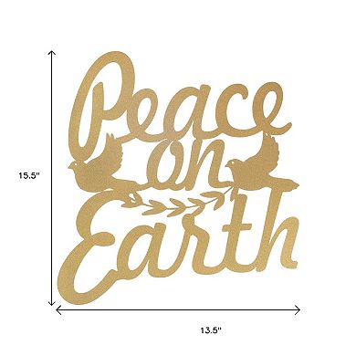 HomeRoots 16" X 14" Gold Metal Peace On Earth Metal Text Wall Decor