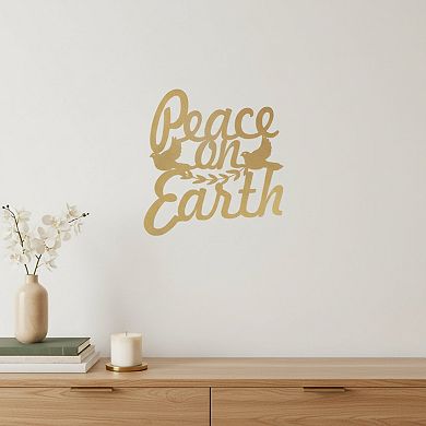 HomeRoots 16" X 14" Gold Metal Peace On Earth Metal Text Wall Decor