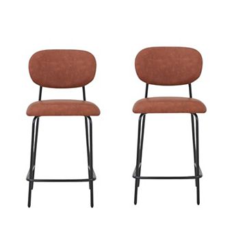HomeRoots Set of Two 26" Brown and Black Faux Leather and Metal Counter Height Bar Chairs