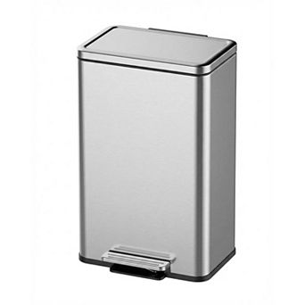 13 Gallon Stainless Steel Step-on Trash Can with Soft-Close Lid & Removable Inner Bucket