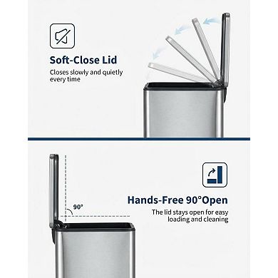 13 Gallon Stainless Steel Step-on Trash Can with Soft-Close Lid & Removable Inner Bucket