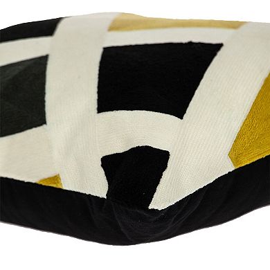 HomeRoots 20" Black White And Yellow Cotton Throw Pillow