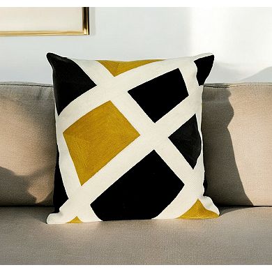 HomeRoots 20" Black White And Yellow Cotton Throw Pillow