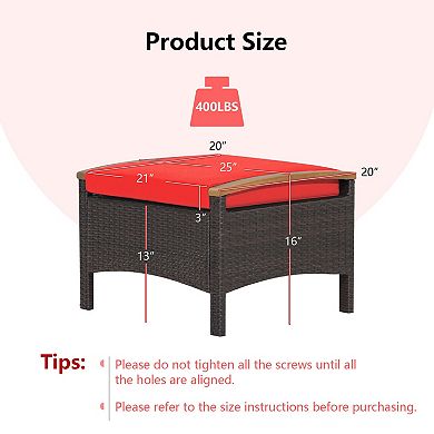 Set Of 2 Wicker Patio Ottomans With Cushions For Outdoor Seating