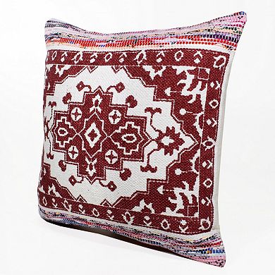 HomeRoots 20" Red and White Throw Pillow