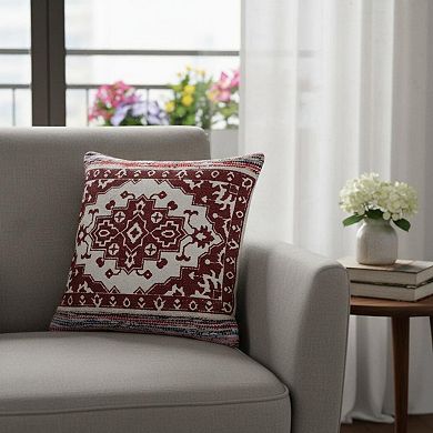 HomeRoots 20" Red and White Throw Pillow