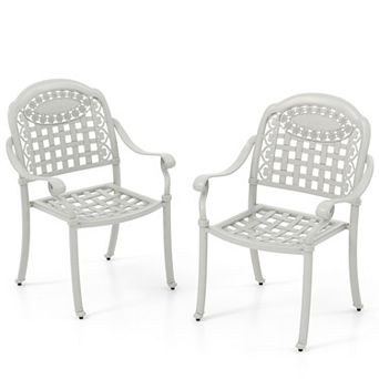 Cast Aluminum Patio Dining Chairs Set of 2 Stackable Outdoor Armchairs